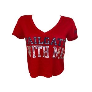 Patriots - Victoria’s Secret “Tailgate With Me” custom cropped v-neck tee